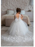 Ivory 3D Lace Tulle Amazing Flower Girl Dress With Detachable Train